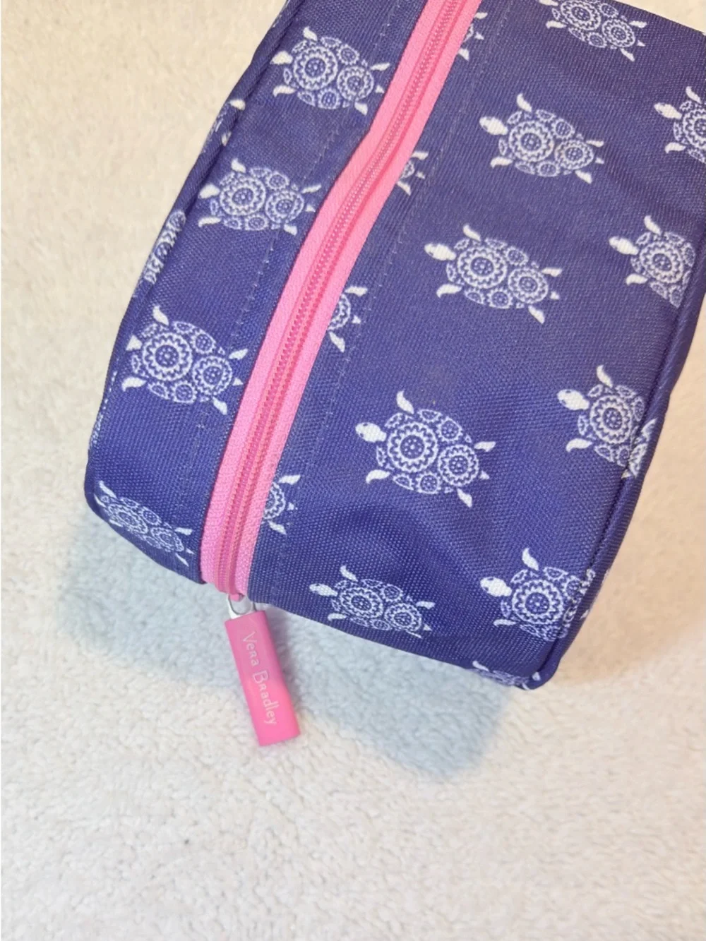 Vera Bradley Turtle Dream Large Cosmetic Bag Blue White Sea Turtles Pink Zipper - Picture 6 of 7